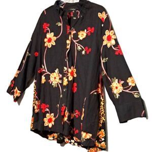 Caleaas Black Floral Embroidered Shacket. size L